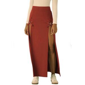 Halara High Waisted Decorative Buckle Split 2-in-1 Maxi Casual Skirt Sz Medium R
